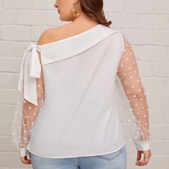 Boho Black Polka Dot Off Shoulder Top - Picture 8 of 8